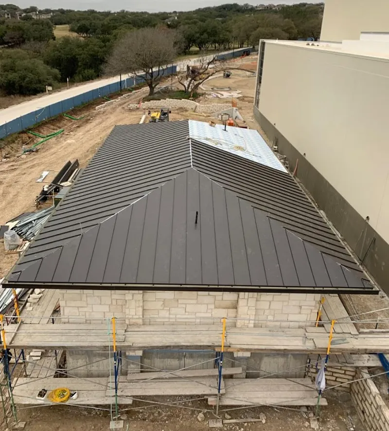Metal roof new construction with scaffolding in Reading